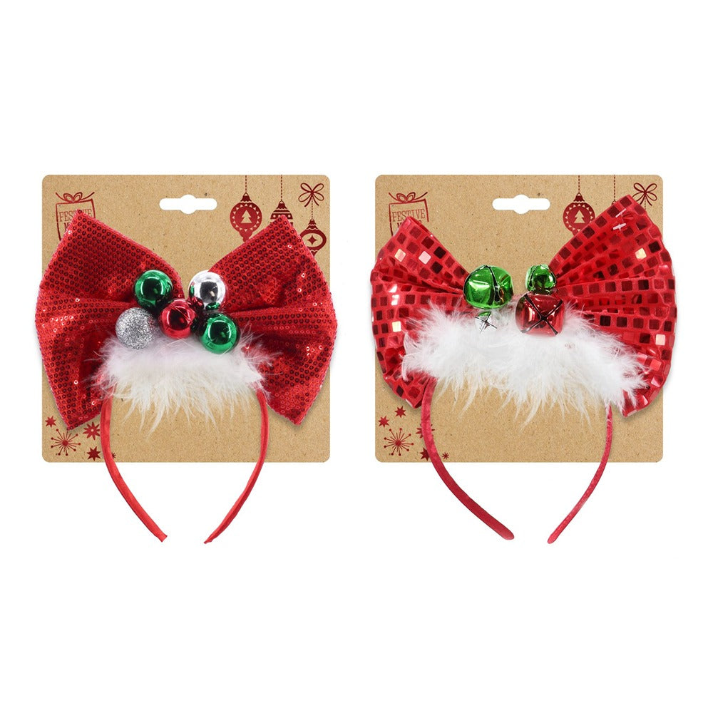 Festive Magic Oversized Christmas Bow Headband - Red, Assorted Designs