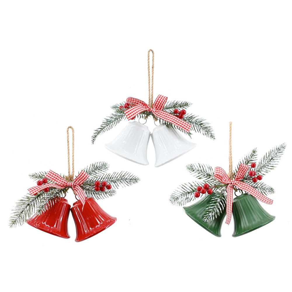 Festive Magic Twin Bells Gingham Bow Christmas Hanger - Assorted Colours