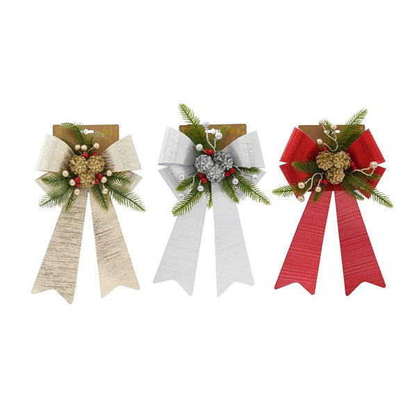 Festive Magic Metallic Bow Christmas Decoration - Assorted Colours, Pinecones