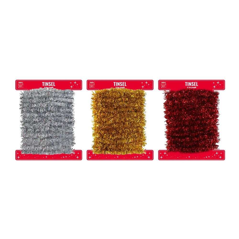 Festive Magic Mini Metallic Christmas Tinsel Garland - 2.7m, Assorted Colours