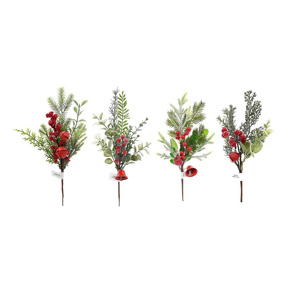 Festive Magic Foliage Berry and Bell Christmas Pick - 34cm, Assorted Designs