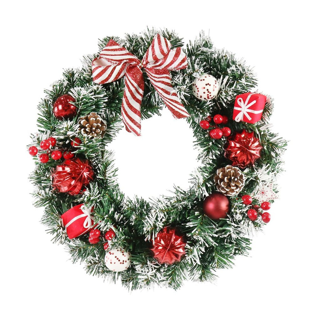 Festive Magic Snowy Candy Pine Christmas Wreath - Red and White, 40cm