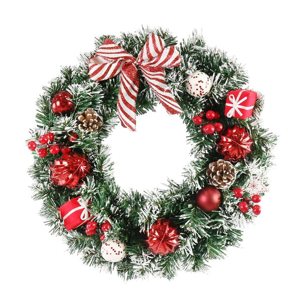 Festive Magic Snowy Candy Pine Christmas Wreath - Red and White, 40cm
