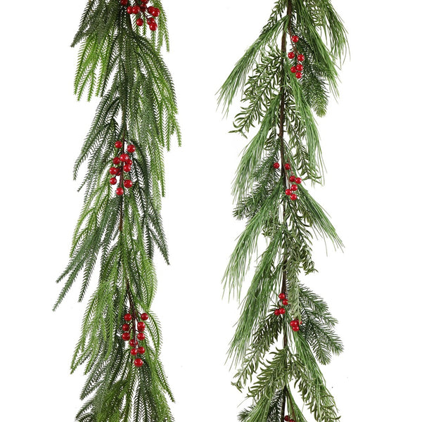 Festive Magic Leafy Berry Christmas Garland - 180cm, Assorted Designs