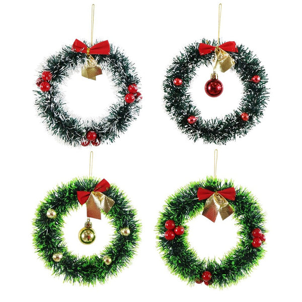 Festive Magic Assorted Tinsel Hanging Mini Christmas Wreath - 16cm