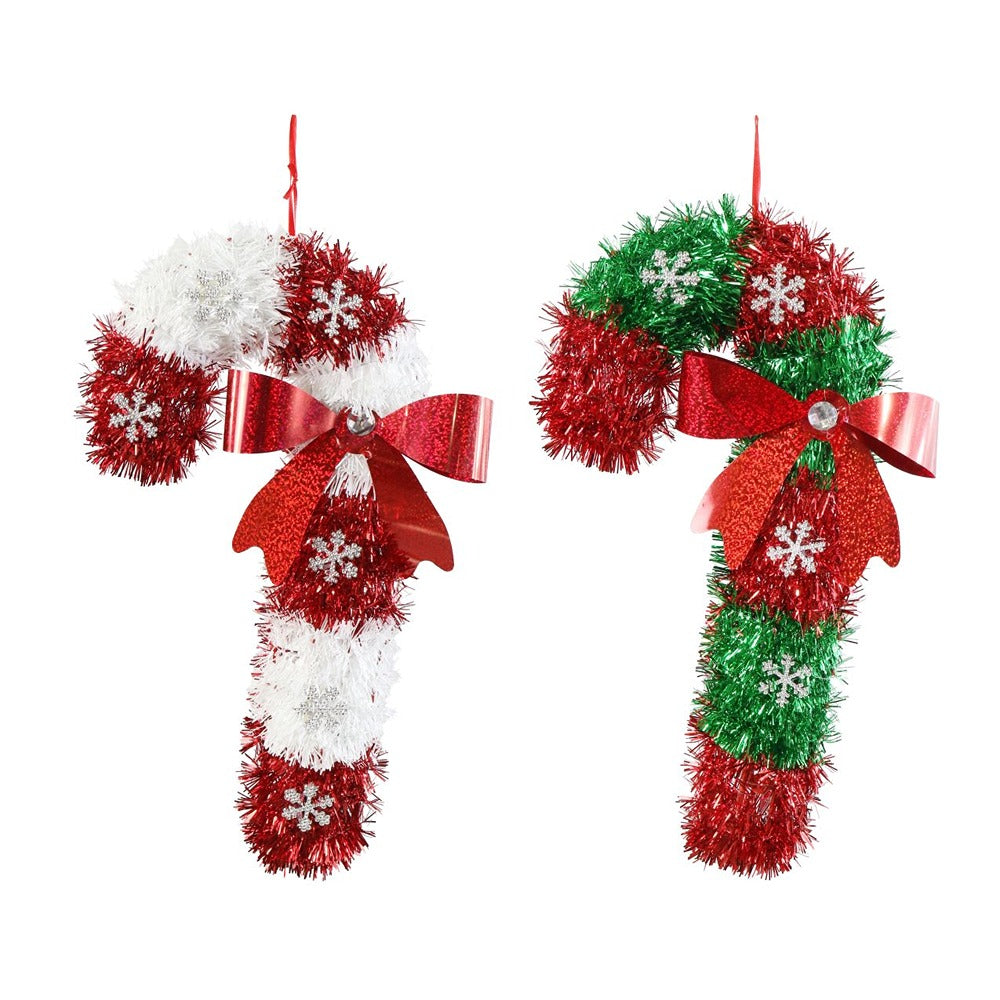 Festive Magic Tinsel Candy Cane Hanging Christmas Decoration - Assorted Colours