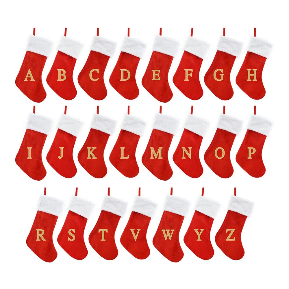 Festive Magic Alphabet Velvet Christmas Stocking - 50cm, Assorted Gold Letters