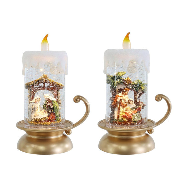 Festive Magic Nativity Glitter Swirl Candle Holder - Assorted Designs, Timer