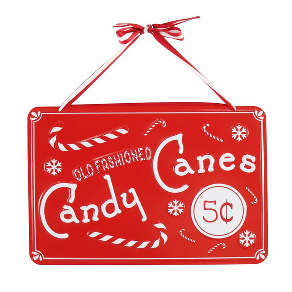 Festive Magic Candy Cane Hanging Christmas Sign - Red and White, 32 x 39cm