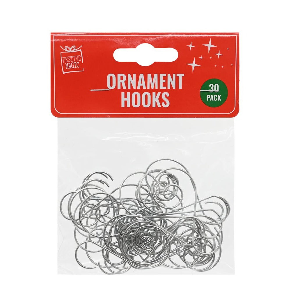 Festive Magic Silver S-Shaped Christmas Ornament Hooks - Pack of 30