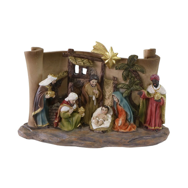 Festive Magic Resin Nativity Scene Ornament - Multicoloured, Freestanding