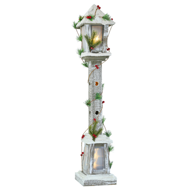 Festive Magic LED Double Lantern Christmas Lamp Post - Whitewashed, 85cm