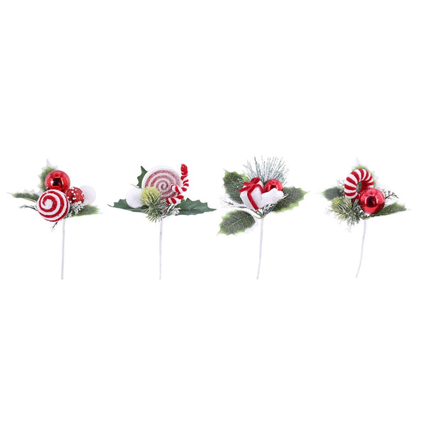 Festive Magic Candy Cane Leaf Christmas Floral Pick - 18cm, Assorted Designs