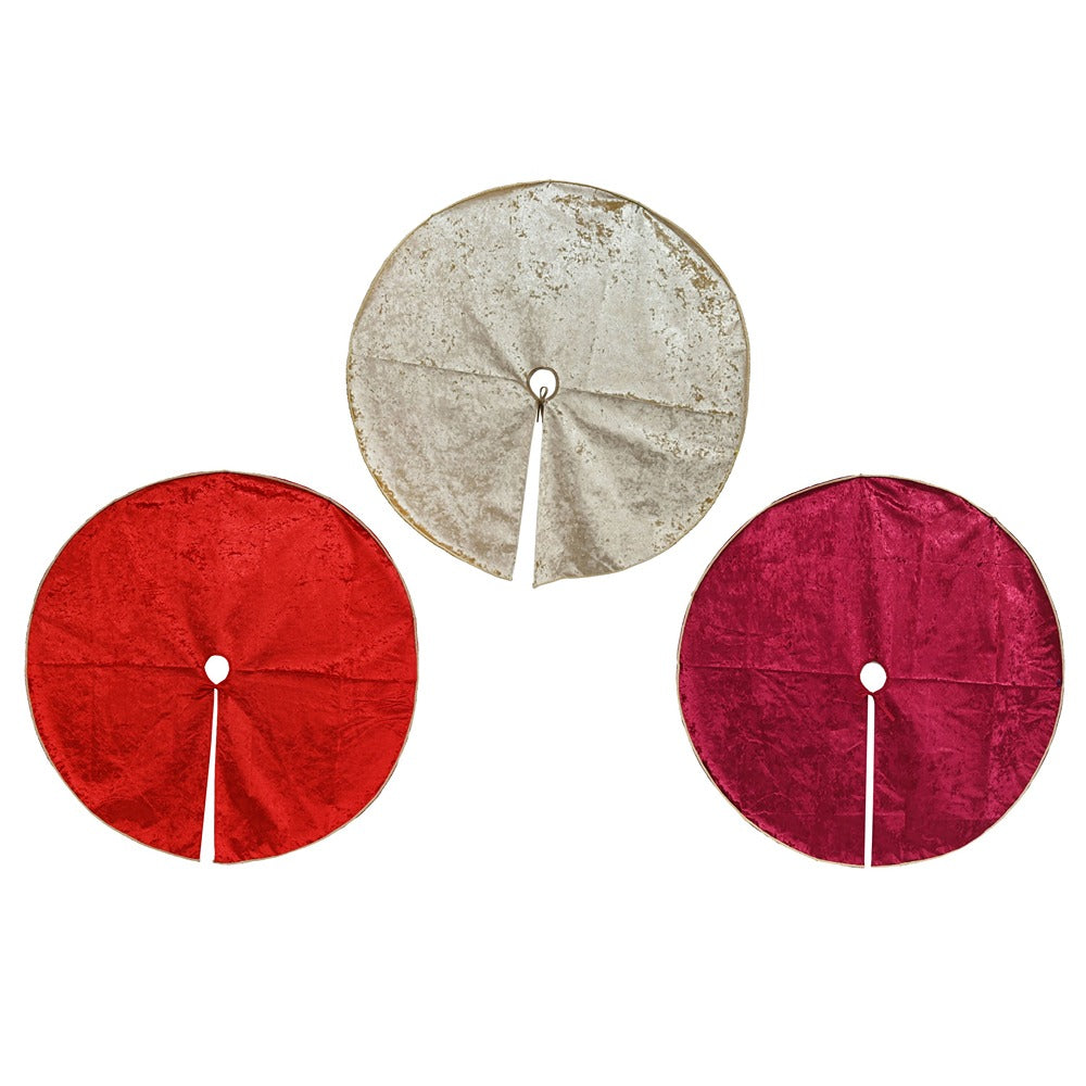 Festive Magic Crushed Velvet Christmas Tree Skirt - 120cm, Assorted Colours
