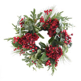 Festive Magic Red Hydrangea Christmas Wreath - 50cm, Berries and Pinecones
