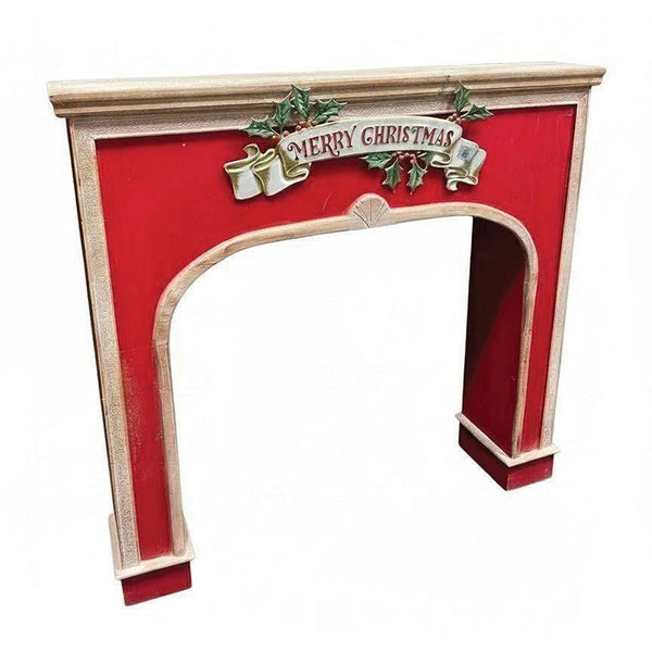 Festive Magic Christmas Fireplace Surround with Banner - Red, Gold and Green