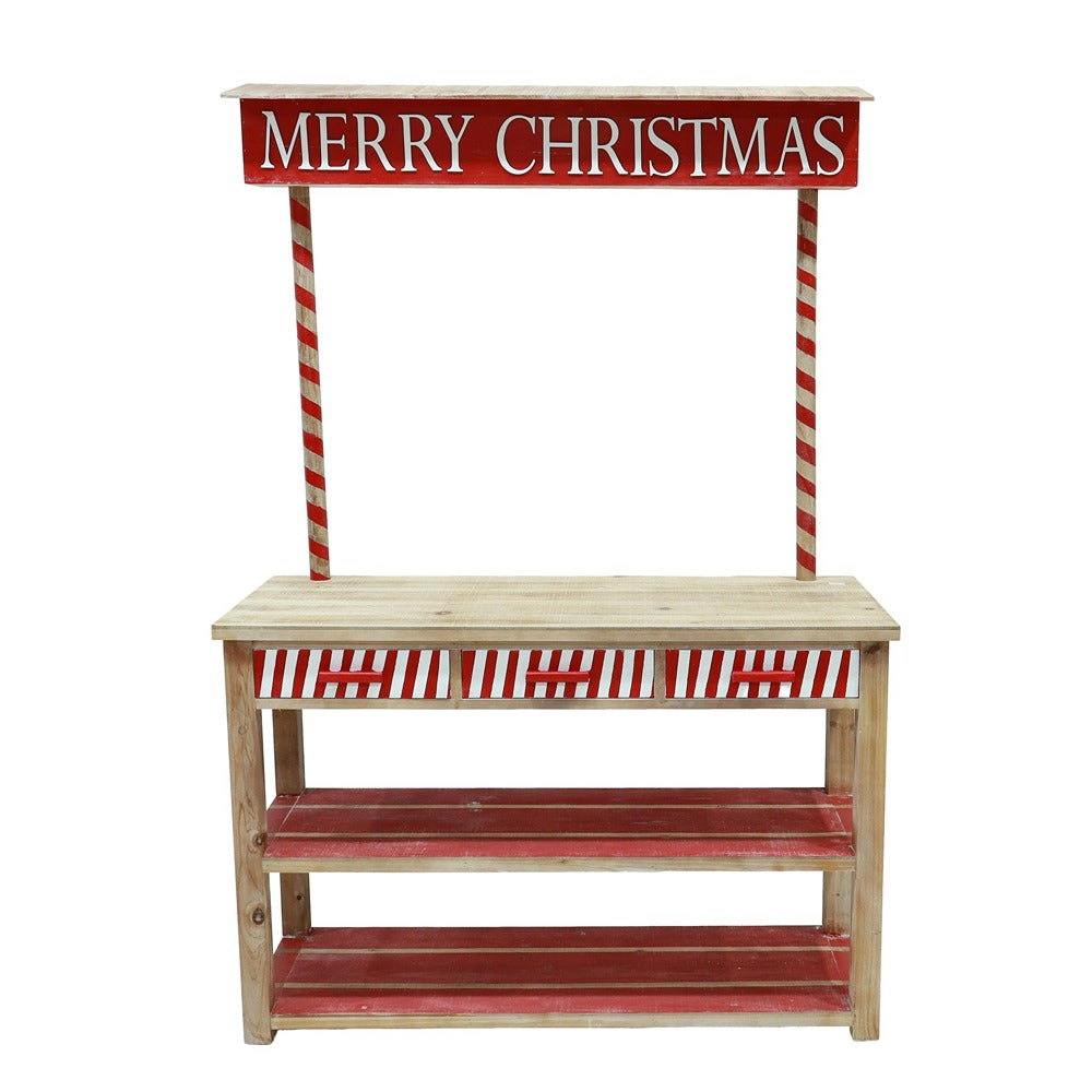 Festive Magic Merry Christmas Wooden Display Hutch - Red, White and Natural Wood