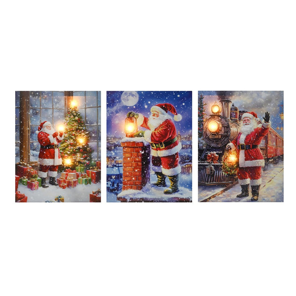 Festive Magic Light-Up Santa Christmas Canvas - 30 x 40cm, Assorted Designs