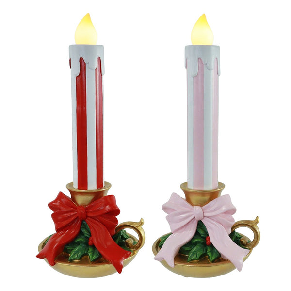 Festive Magic LED Striped Candle Ornament with Bow - 38cm, Assorted Designs