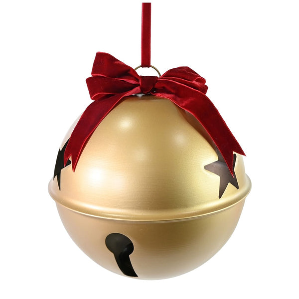 Festive Magic Velvet Bow Jingle Bell Christmas Ornament - Gold, 22cm