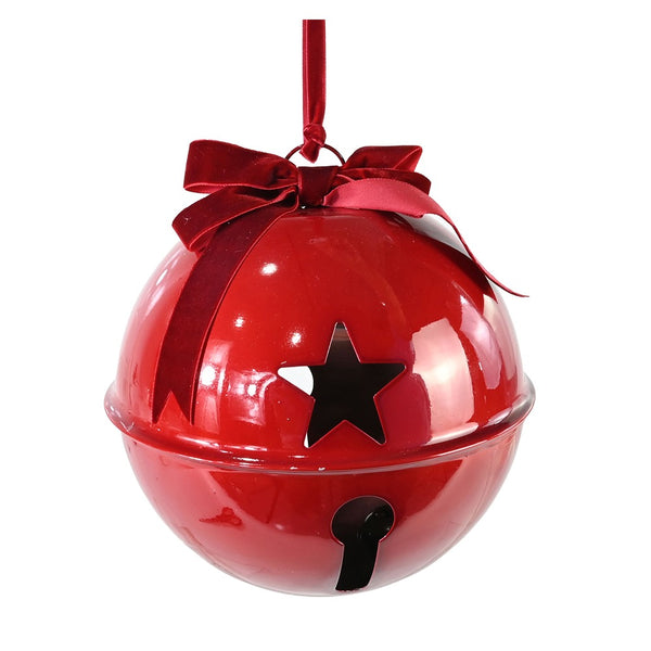 Festive Magic Glossy Red Jingle Bell Christmas Decoration - Velvet Bow, 22cm