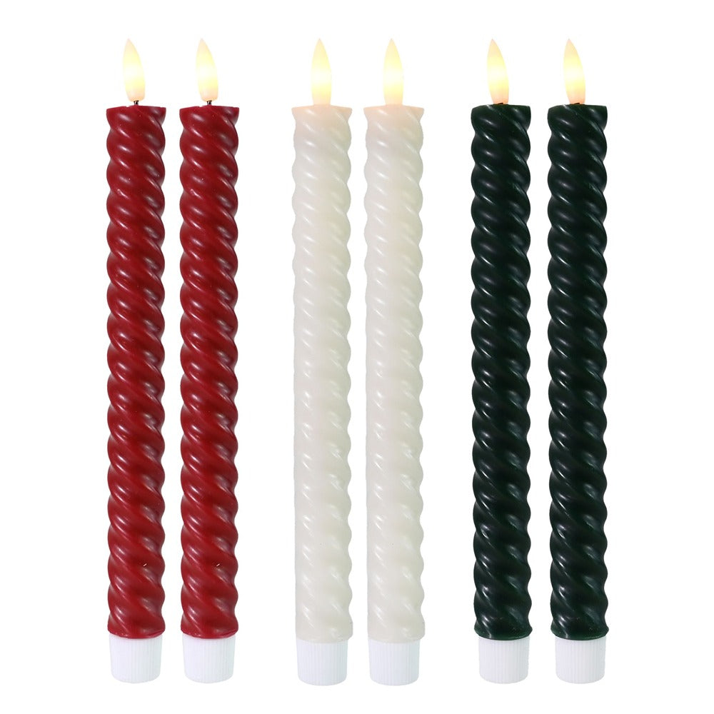 Festive Magic Spiral LED Taper Candles - Pack of 2, Assorted Colours
