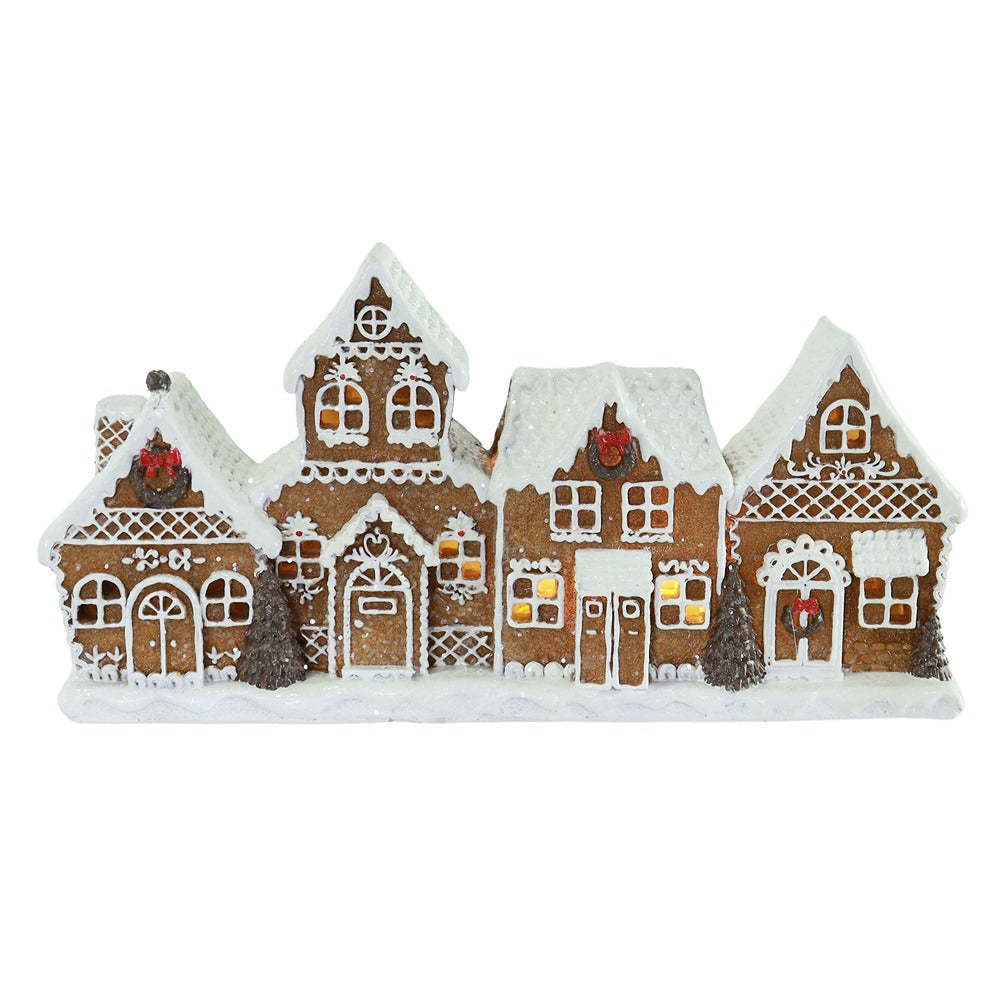 Festive Magic LED Gingerbread Terrace Houses Christmas Ornament - Four Houses