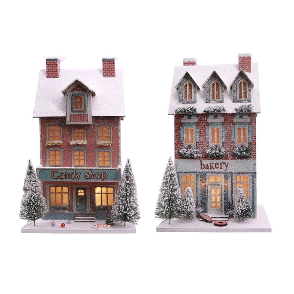 Festive Magic LED Snowy Victorian Village Shop Decoration - Assorted Designs