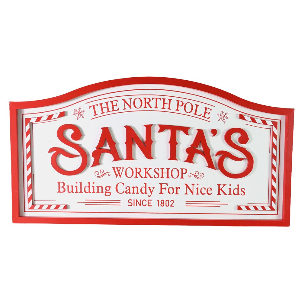 Festive Magic Santa's Workshop Wall Plaque - Large, Red and White