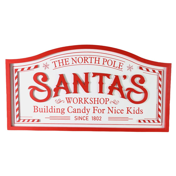 Festive Magic Santa's Workshop Wall Plaque - Large, Red and White