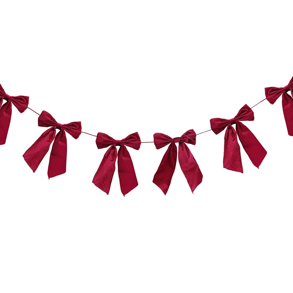 Festive Magic Burgundy Velveteen Bow Christmas Garland - 1.5m