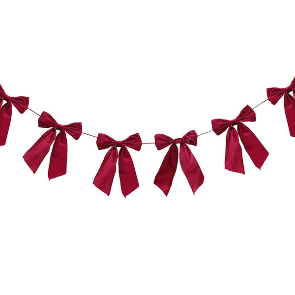 Festive Magic Burgundy Velveteen Bow Christmas Garland - 1.5m