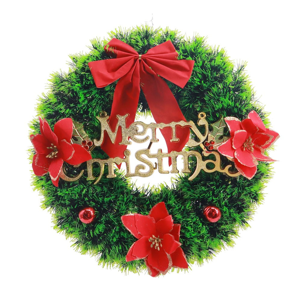 Festive Magic Merry Christmas Tinsel Wreath - Red, Green and Gold, 40cm