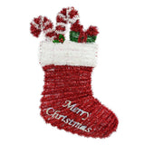 Festive Magic Tinsel Filled Christmas Stocking Plaque - Red, White and Green