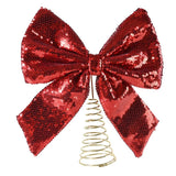 Festive Magic Sequin Bow Christmas Tree Topper - Red, Gold Spiral Base