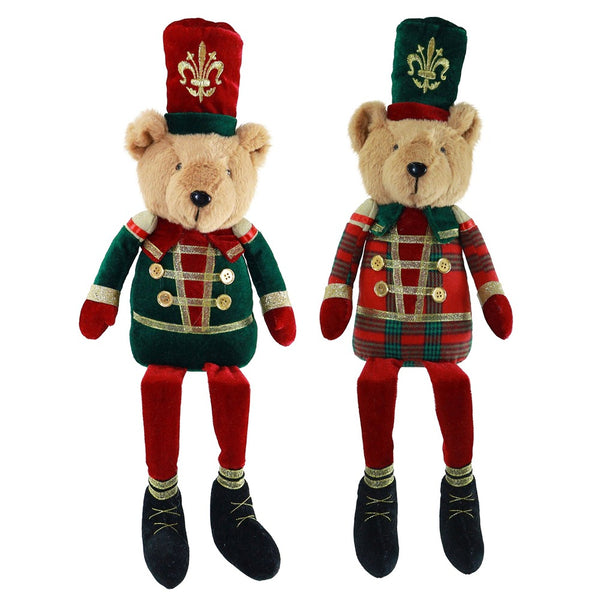 Festive Magic Regent Velvet Sitting Bear Decoration - Assorted Soldier Designs