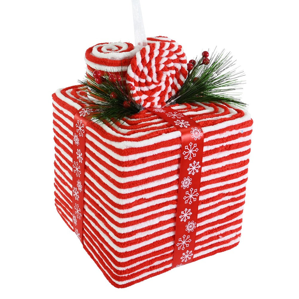 Festive Magic Candy Cane Present Christmas Tree Decoration - 16cm, Red and White