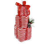 Festive Magic Candy Cane Stacked Presents Hanging Ornament - Red and White