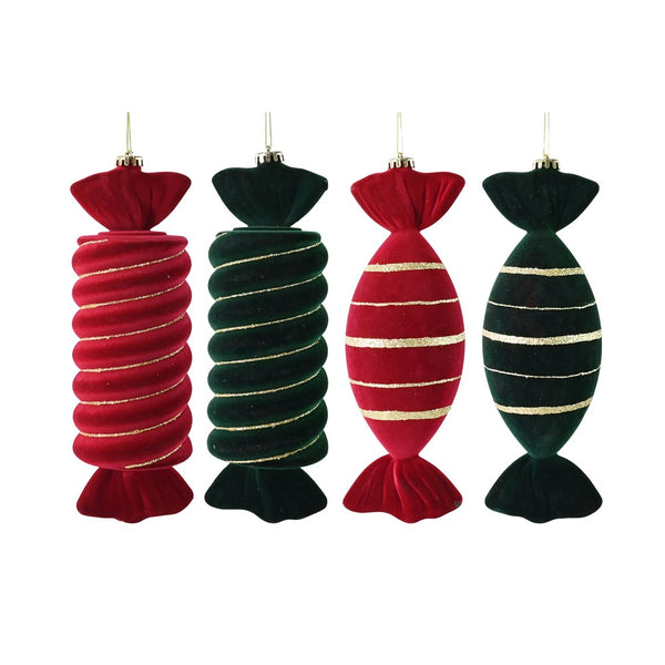 Festive Magic Flocked Candy Christmas Hanging Decorations - Assorted Designs