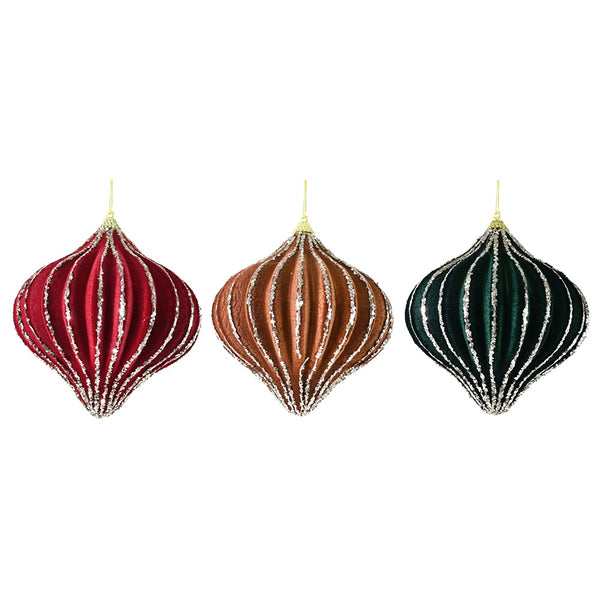 Festive Magic Flocked Lantern Christmas Bauble - 12cm, Assorted Colours