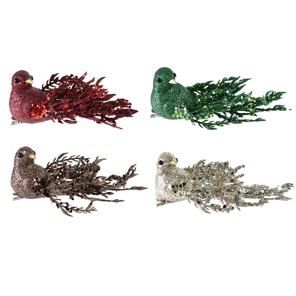 Festive Magic Glitter Fantail Bird Clip Decorations - Assorted Colours