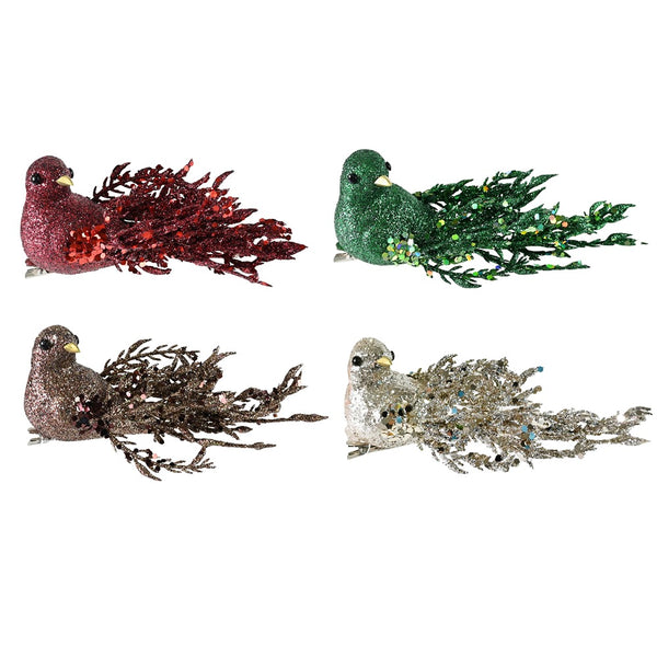 Festive Magic Glitter Fantail Bird Clip Decorations - Assorted Colours