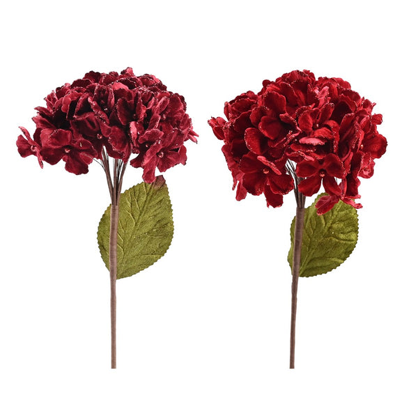 Festive Magic Red Velvet Artificial Hydrangea Stem - 46cm, Assorted Designs
