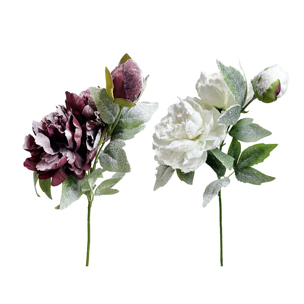 Festive Magic Snowy Peony Christmas Flower Stem - 54cm, Assorted Colours