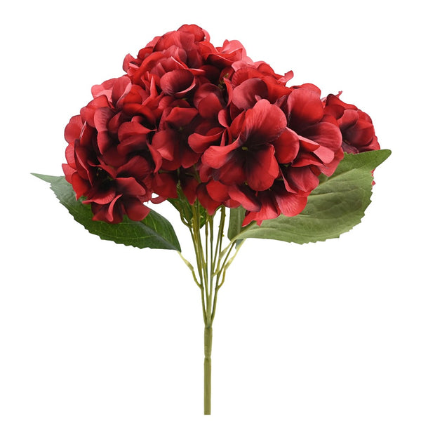 Festive Magic Artificial Hydrangea Flower Bunch - Red, Assorted Designs, 34cm