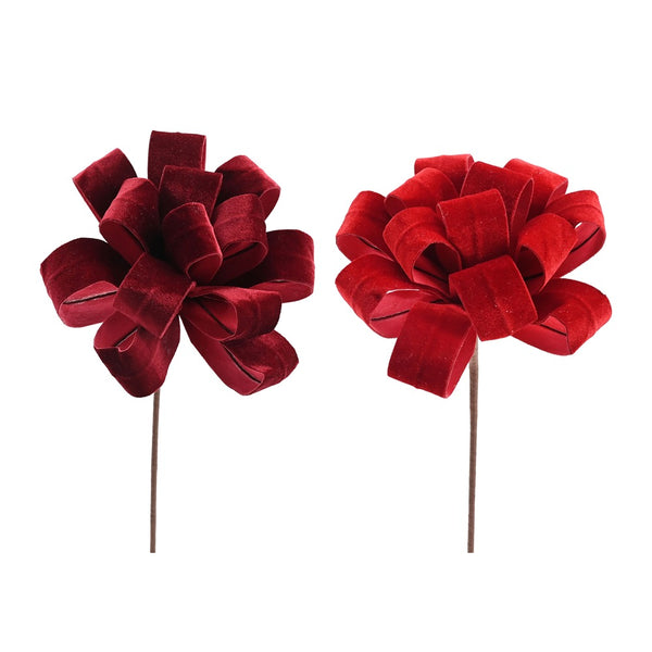 Festive Magic Velvet Loop Christmas Bow Pick - 40cm, Assorted Colours