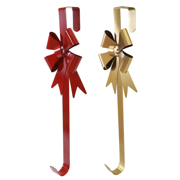 Festive Magic Metal Bow Over-Door Wreath Hanger - 38cm, Assorted Red and Gold