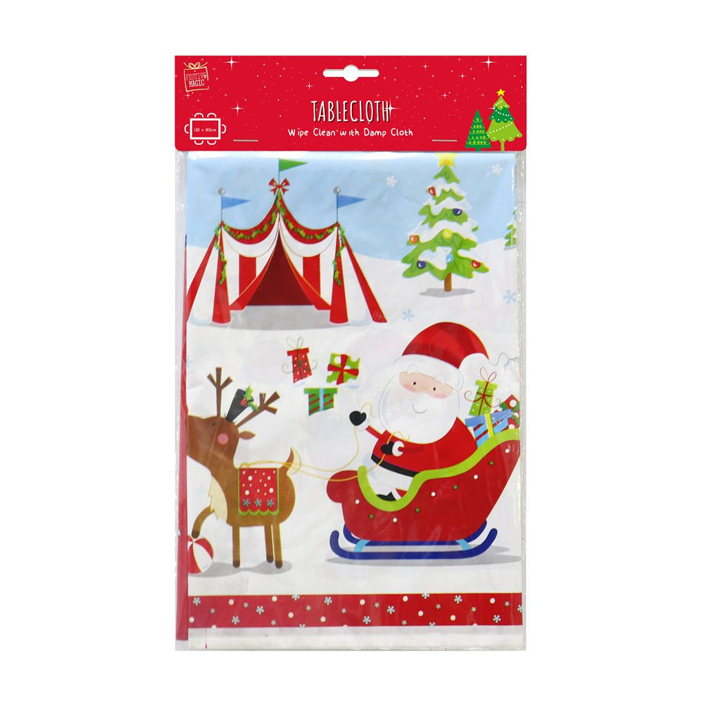festive magic plastic christmas santa and reindeer tablecloth - 120 x 180cm