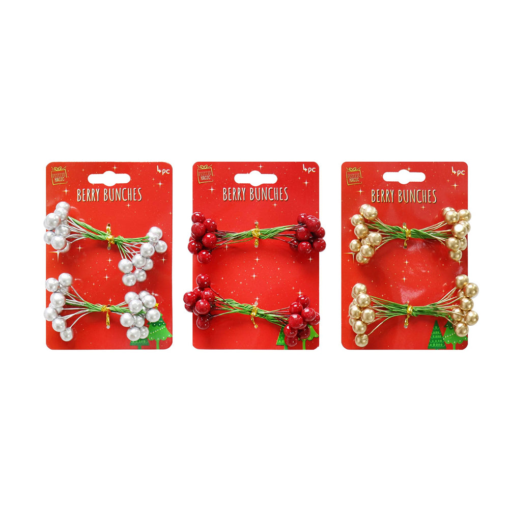 festive magic assorted colour berry bunches - pack of 4