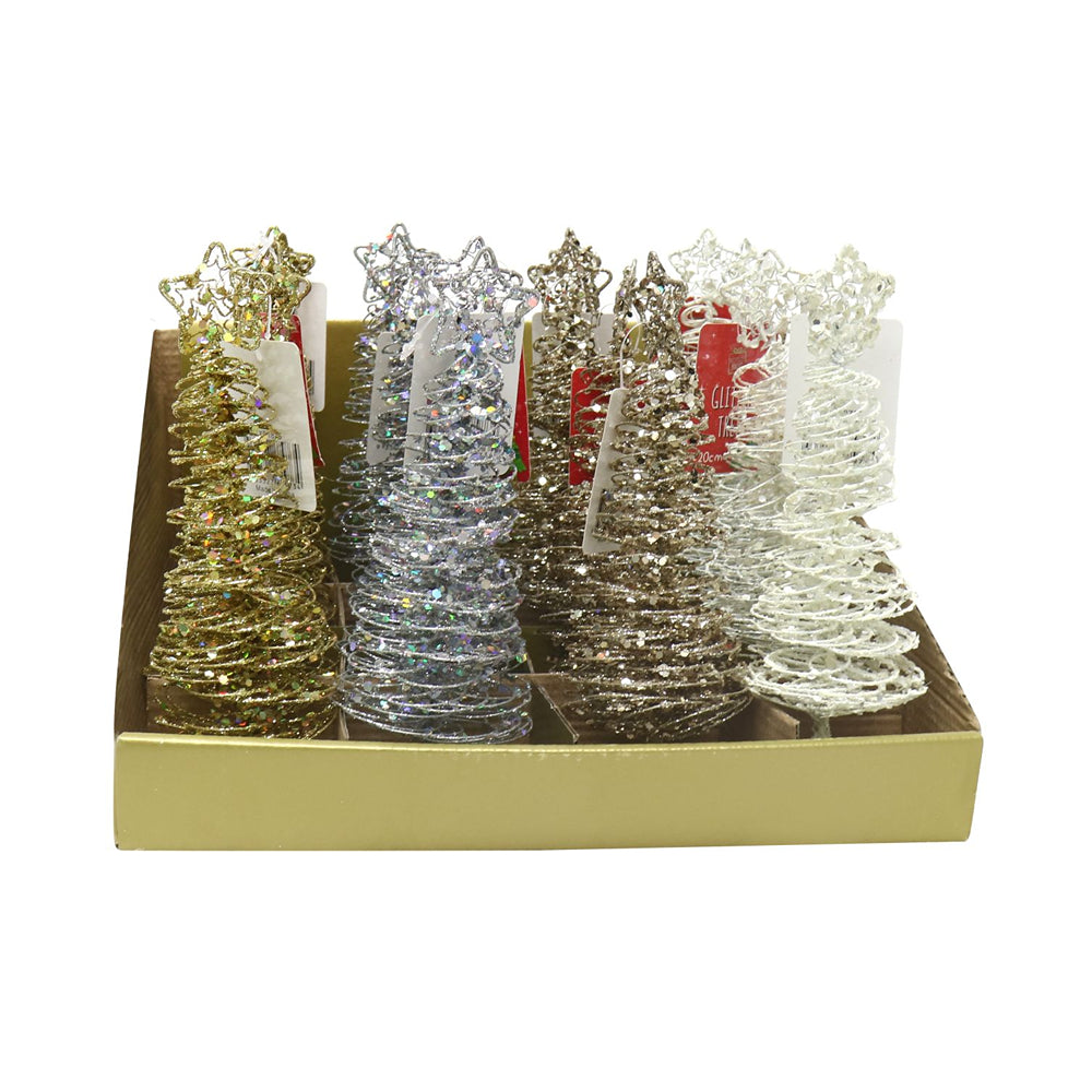 Glitter Spiral Tree | 20cm, Wire with Metal Base, Assorted Colours